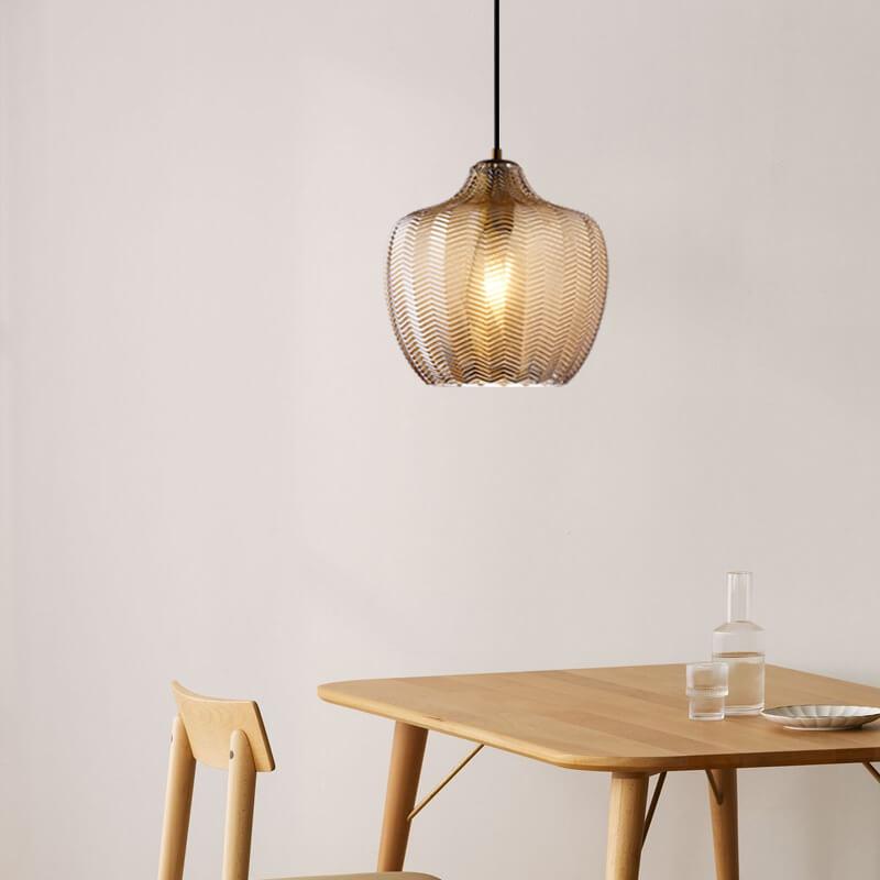 Frendorf | LuxeWave Nordic Glas-Pendelleuchte | Wellenstruktur | 1-Licht Barrel Design | Rauchgrau & Cognac Optionen
