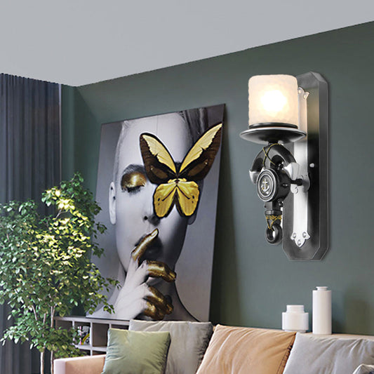Frendorf | 1 Hoofde Indoor Wandlamp Nautische Stijl Blauw/Wit Wandverlichting met Cilinder Opal Glasschaduw en Ankerontwerp