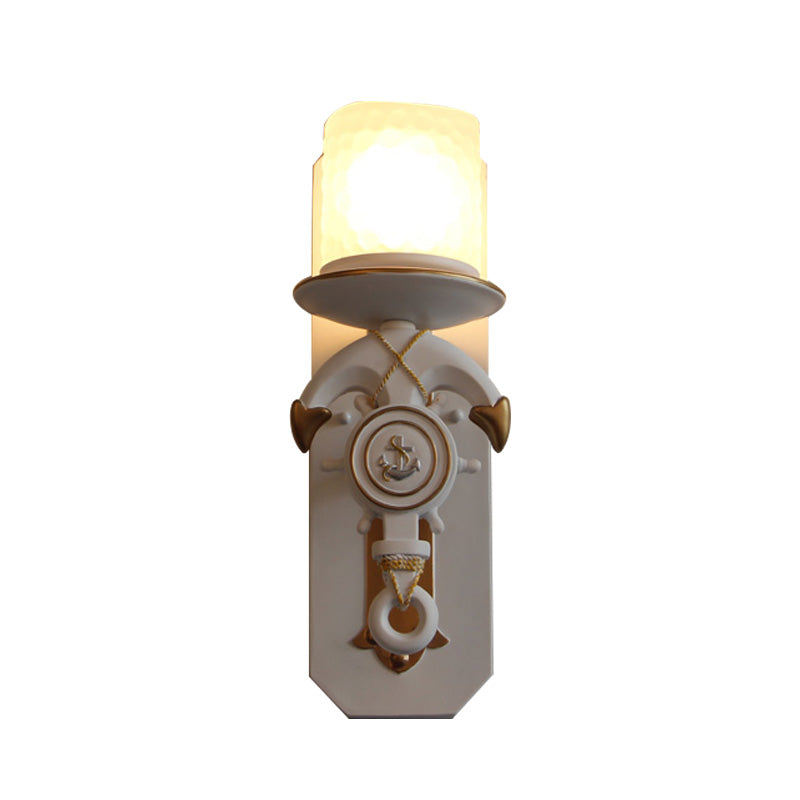 Frendorf | 1 Hoofde Indoor Wandlamp Nautische Stijl Blauw/Wit Wandverlichting met Cilinder Opal Glasschaduw en Ankerontwerp