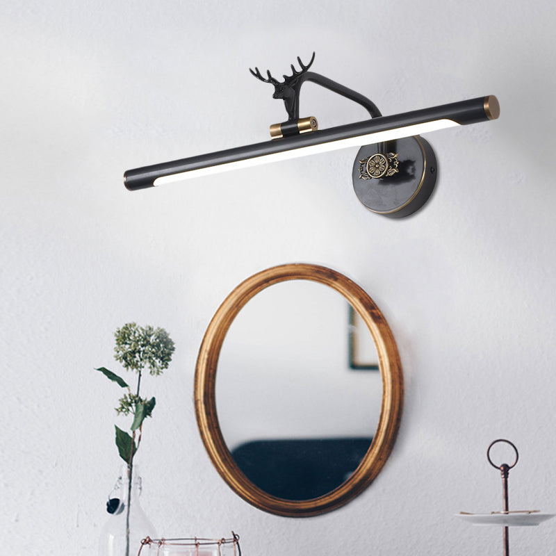 Frendorf | LED Metall Wand Waschtischlampe Einfachheit Schwarz/Antik Messing Lineare Badezimmer Wandbeleuchtung Ideen mit Hirschdesign, 14"/18"/23" B