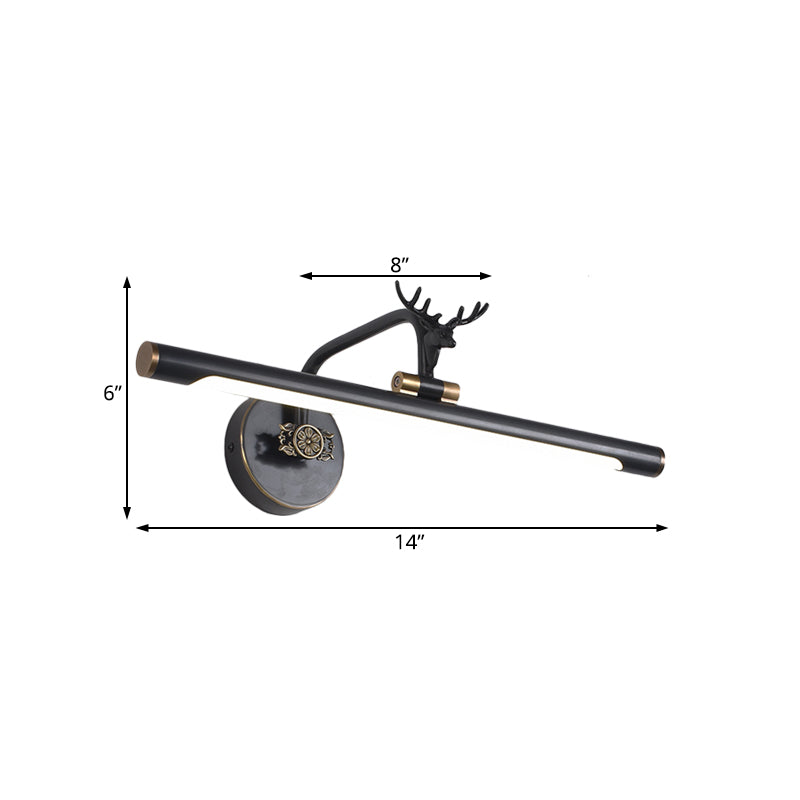 Frendorf | LED Metall Wand Waschtischlampe Einfachheit Schwarz/Antik Messing Lineare Badezimmer Wandbeleuchtung Ideen mit Hirschdesign, 14"/18"/23" B