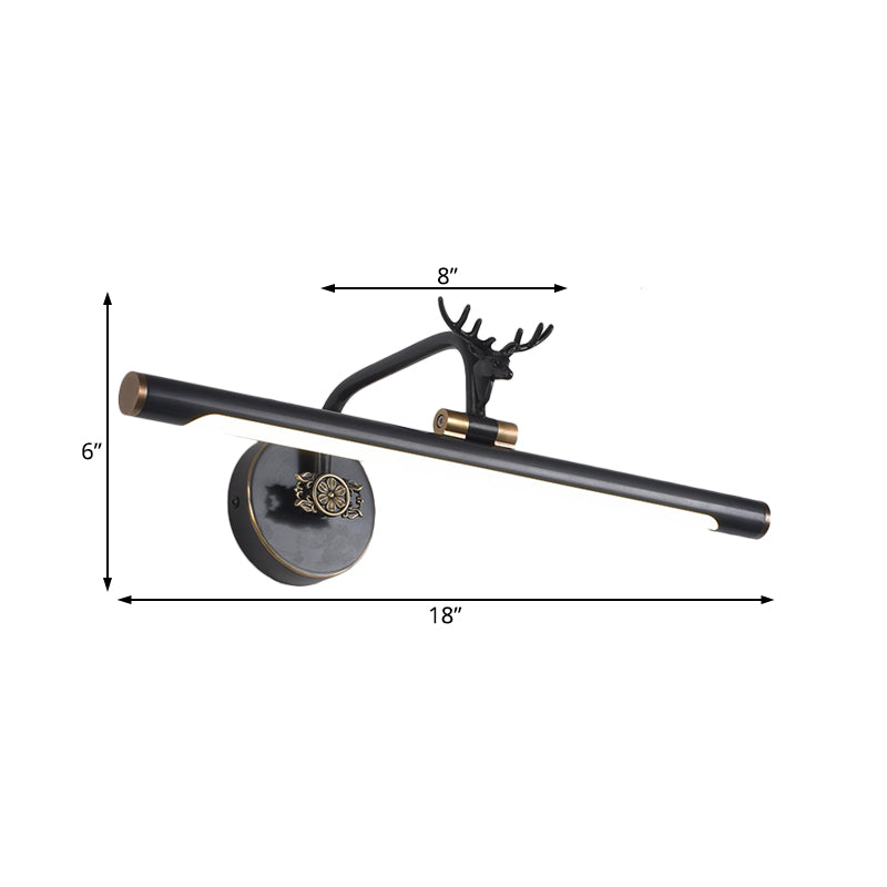 Frendorf | LED Metall Wand Waschtischlampe Einfachheit Schwarz/Antik Messing Lineare Badezimmer Wandbeleuchtung Ideen mit Hirschdesign, 14"/18"/23" B