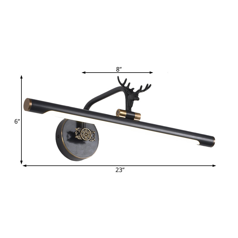 Frendorf | LED Metall Wand Waschtischlampe Einfachheit Schwarz/Antik Messing Lineare Badezimmer Wandbeleuchtung Ideen mit Hirschdesign, 14"/18"/23" B