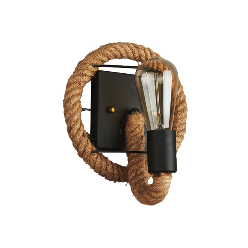 Frendorf | 1-Kop Seil Wandlamp Loftstijl Zwarte Afwerking Ronde/Ovale Gang Metaal Wandmontage Verlichting met Blootgestelde Gloeilamp