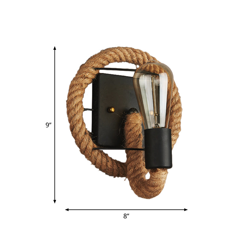 Frendorf | 1-Kop Seil Wandlamp Loftstijl Zwarte Afwerking Ronde/Ovale Gang Metaal Wandmontage Verlichting met Blootgestelde Gloeilamp