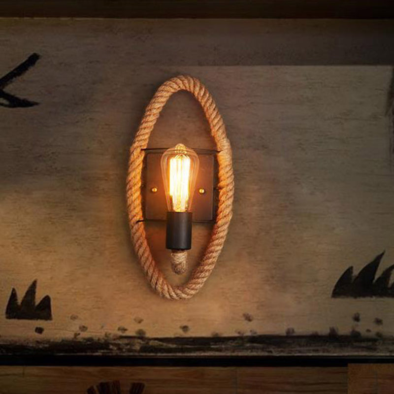 Frendorf | 1-Kop Seil Wandlamp Loftstijl Zwarte Afwerking Ronde/Ovale Gang Metaal Wandmontage Verlichting met Blootgestelde Gloeilamp