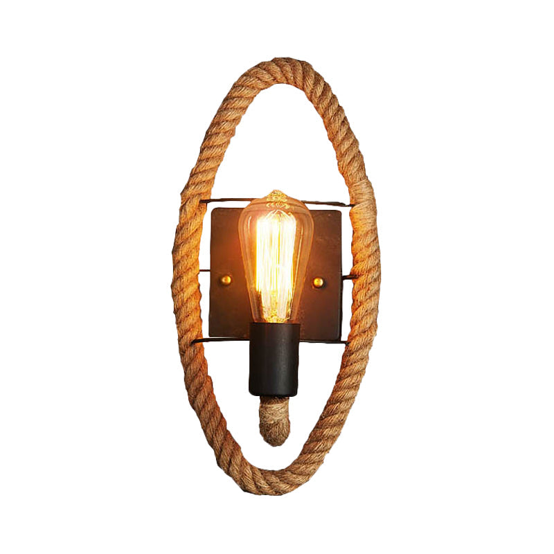 Frendorf | 1-Kop Seil Wandlamp Loftstijl Zwarte Afwerking Ronde/Ovale Gang Metaal Wandmontage Verlichting met Blootgestelde Gloeilamp