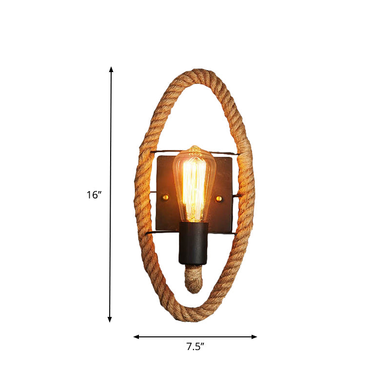Frendorf | 1-Kop Seil Wandlamp Loftstijl Zwarte Afwerking Ronde/Ovale Gang Metaal Wandmontage Verlichting met Blootgestelde Gloeilamp