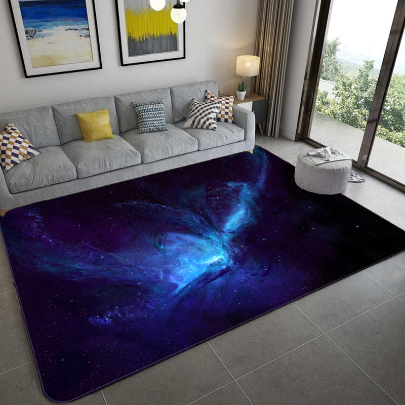 Frendorf | Mystical Galaxy 3D Grafik Teppich Blau-Schwarz Polypropylen Teppich Rutschfeste Unterlage Waschbar Fleckenresistenter Teppich für Wohnzimmer