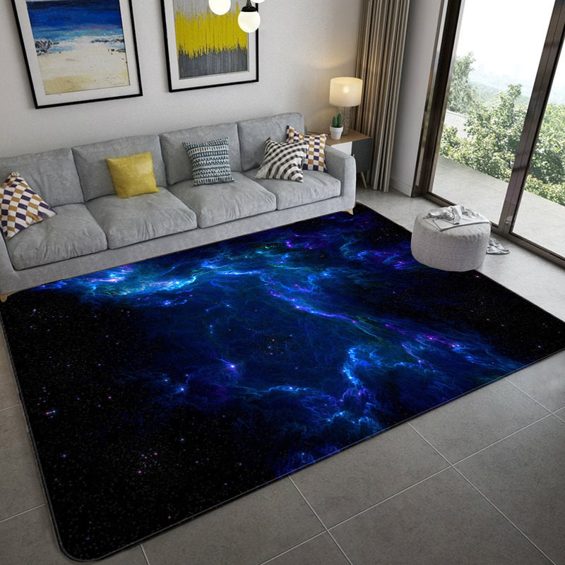 Frendorf | Mystical Galaxy 3D Grafik Teppich Blau-Schwarz Polypropylen Teppich Rutschfeste Unterlage Waschbar Fleckenresistenter Teppich für Wohnzimmer