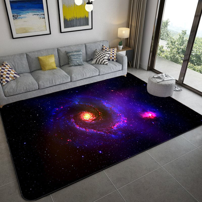 Frendorf | Mystical Galaxy 3D Grafik Teppich Blau-Schwarz Polypropylen Teppich Rutschfeste Unterlage Waschbar Fleckenresistenter Teppich für Wohnzimmer