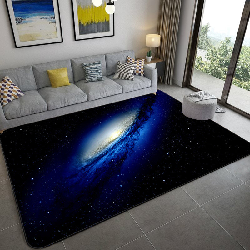 Frendorf | Mystical Galaxy 3D Grafik Teppich Blau-Schwarz Polypropylen Teppich Rutschfeste Unterlage Waschbar Fleckenresistenter Teppich für Wohnzimmer