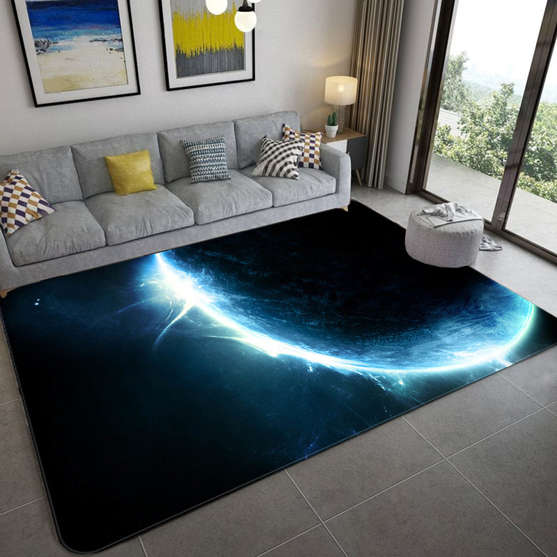 Frendorf | Mystical Galaxy 3D Grafik Teppich Blau-Schwarz Polypropylen Teppich Rutschfeste Unterlage Waschbar Fleckenresistenter Teppich für Wohnzimmer