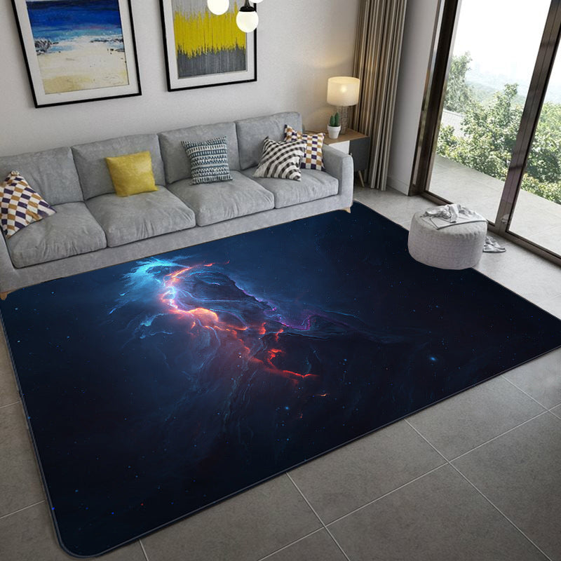 Frendorf | Mystical Galaxy 3D Grafik Teppich Blau-Schwarz Polypropylen Teppich Rutschfeste Unterlage Waschbar Fleckenresistenter Teppich für Wohnzimmer
