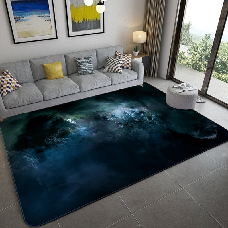 Frendorf | Mystical Galaxy 3D Grafik Teppich Blau-Schwarz Polypropylen Teppich Rutschfeste Unterlage Waschbar Fleckenresistenter Teppich für Wohnzimmer
