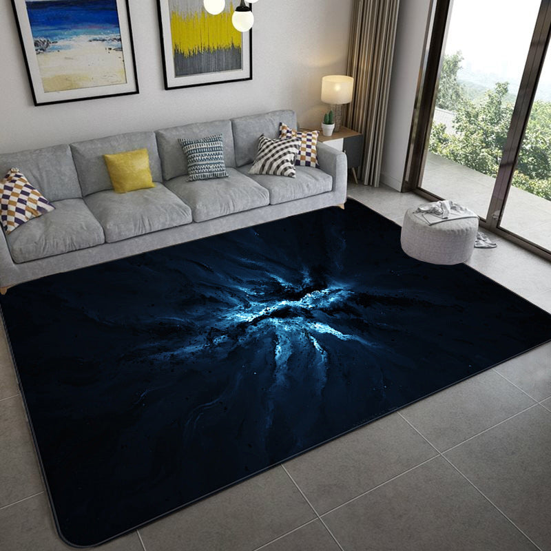 Frendorf | Mystical Galaxy 3D Grafik Teppich Blau-Schwarz Polypropylen Teppich Rutschfeste Unterlage Waschbar Fleckenresistenter Teppich für Wohnzimmer