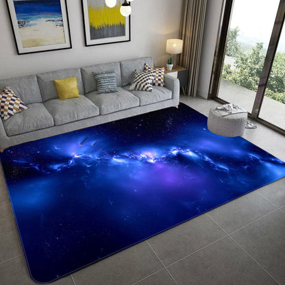 Frendorf | Mystical Galaxy 3D Grafik Teppich Blau-Schwarz Polypropylen Teppich Rutschfeste Unterlage Waschbar Fleckenresistenter Teppich für Wohnzimmer