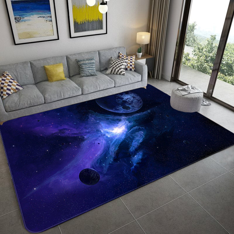 Frendorf | Mystical Galaxy 3D Grafik Teppich Blau-Schwarz Polypropylen Teppich Rutschfeste Unterlage Waschbar Fleckenresistenter Teppich für Wohnzimmer