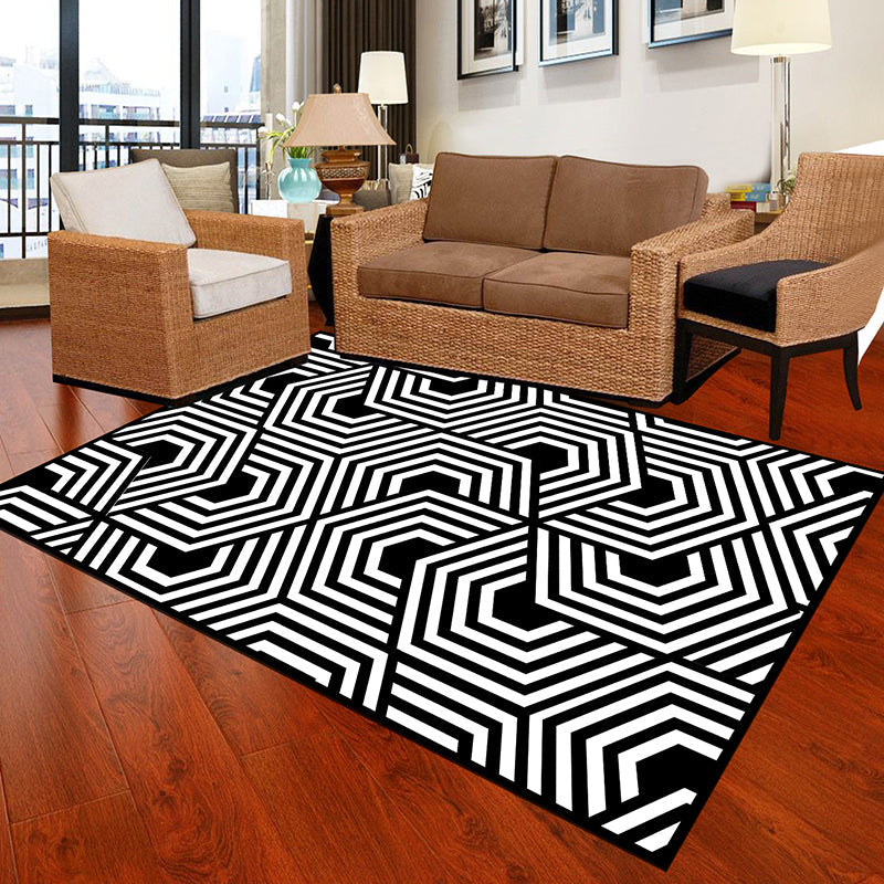 Frendorf | Zwart en Witte Novelty Vloerkleed Polypropyleen Optische Illusies Geometrisch Tapijt Vlekbestendig Huisdiervriendelijk Antislip Vloerkleed voor Thuis