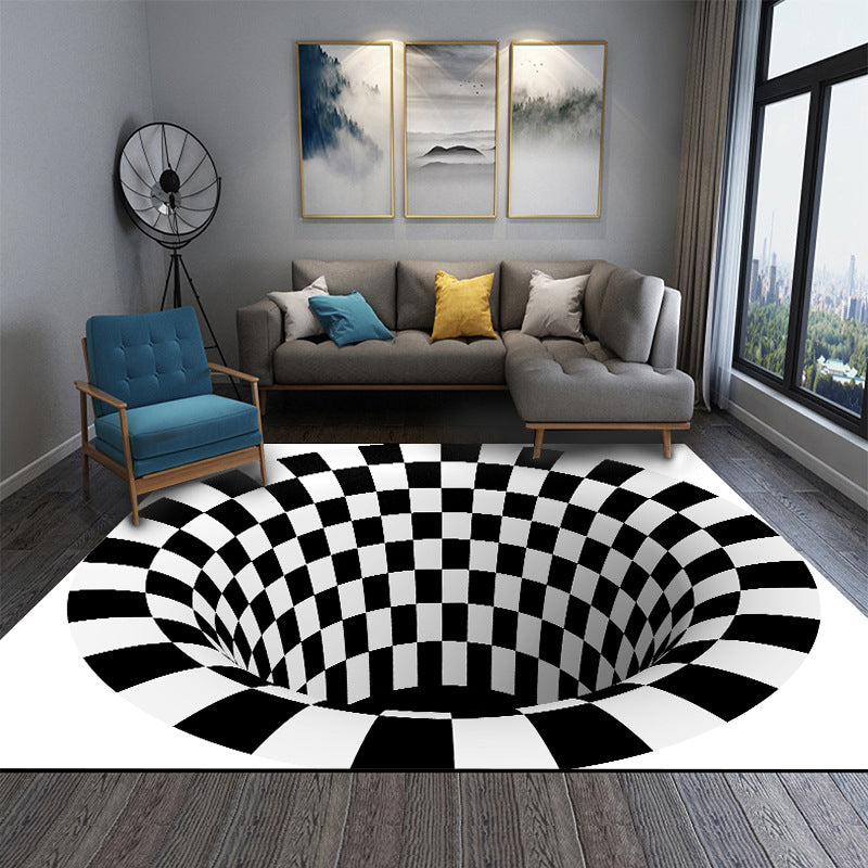 Frendorf | Interessante Novelty Kleed Zwart-Wit 3D Illusie Geruite Valkleed Vlekbestendige Huisdiervriendelijk Anti-Slip Achtergrond Kleed voor Slaapkamer