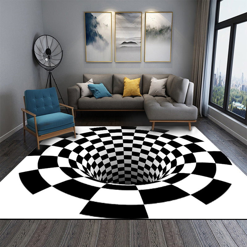 Frendorf | Interessante Novelty Kleed Zwart-Wit 3D Illusie Geruite Valkleed Vlekbestendige Huisdiervriendelijk Anti-Slip Achtergrond Kleed voor Slaapkamer