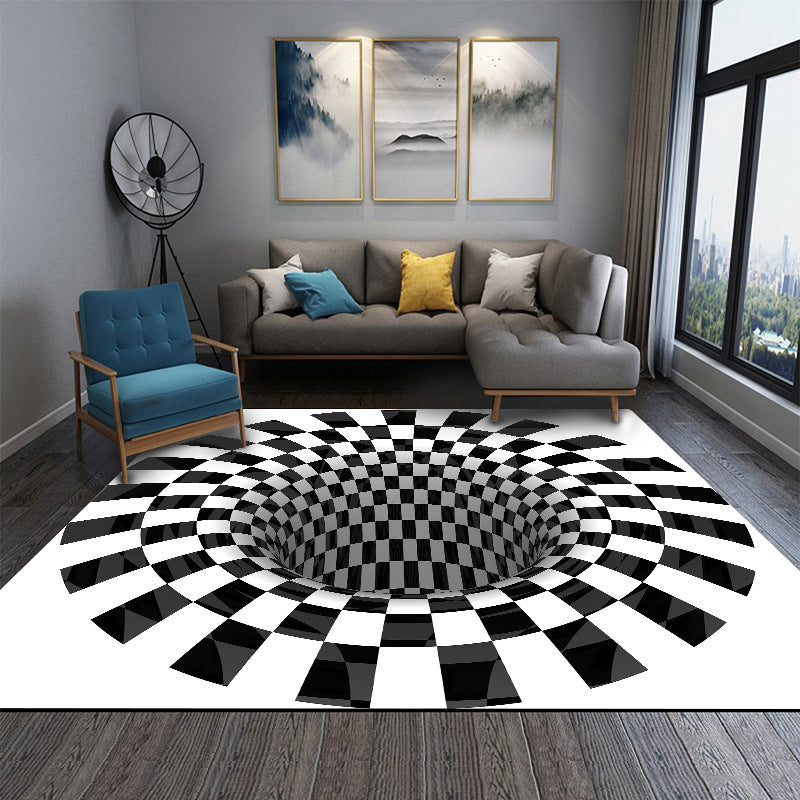 Frendorf | Interessante Novelty Kleed Zwart-Wit 3D Illusie Geruite Valkleed Vlekbestendige Huisdiervriendelijk Anti-Slip Achtergrond Kleed voor Slaapkamer