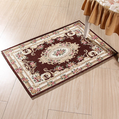 Frendorf | Mehrfarbige Türmatte Traditionelle Pfingstrosen Teppich Polyester Fleckenresistent Rutschfeste Unterlage Waschbarer Teppich