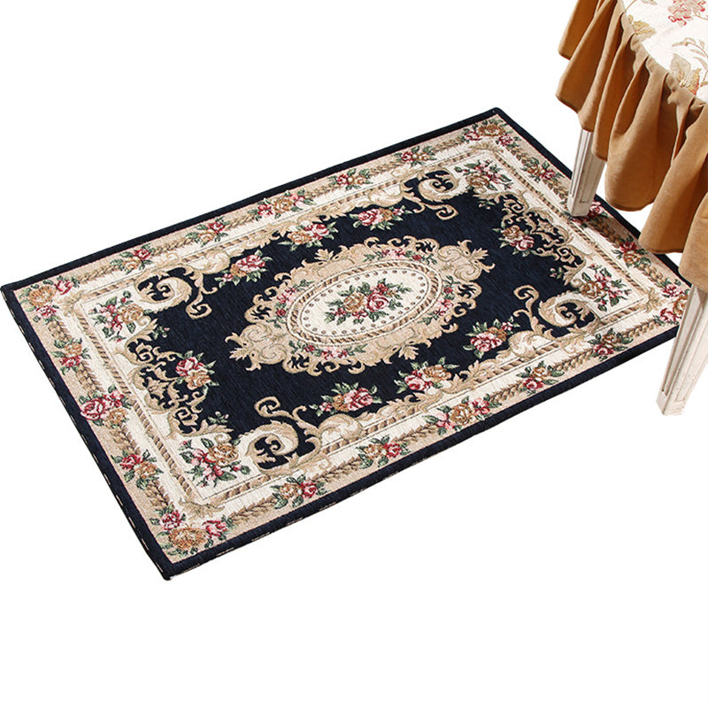 Frendorf | Mehrfarbige Türmatte Traditionelle Pfingstrosen Teppich Polyester Fleckenresistent Rutschfeste Unterlage Waschbarer Teppich