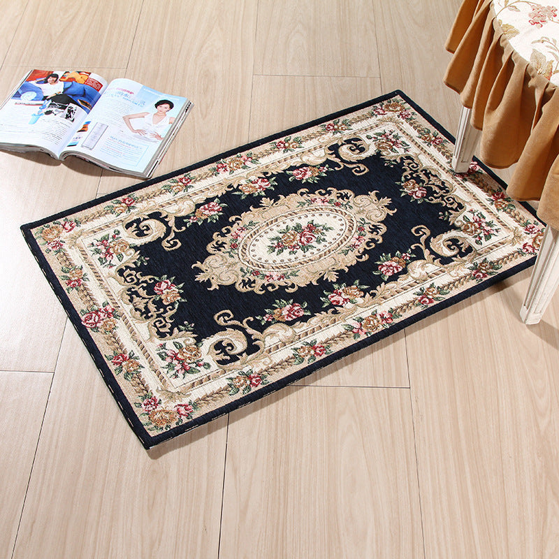 Frendorf | Mehrfarbige Türmatte Traditionelle Pfingstrosen Teppich Polyester Fleckenresistent Rutschfeste Unterlage Waschbarer Teppich