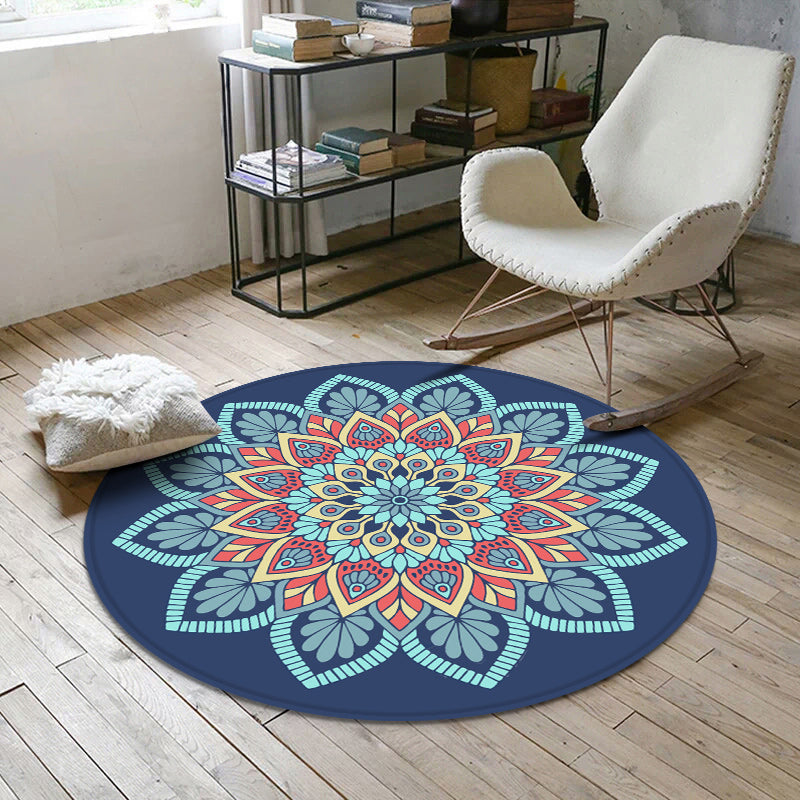 Ästhetik Mandala Teppich Mehrfarben Marokkanischer Teppich Polyester Rutschfeste Rückseite Waschbar Fleckenresistenter Teppich für Raum