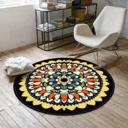Ästhetik Mandala Teppich Mehrfarben Marokkanischer Teppich Polyester Rutschfeste Rückseite Waschbar Fleckenresistenter Teppich für Raum