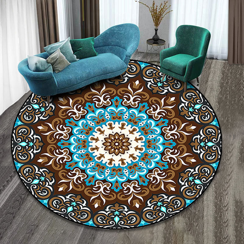 Mehrfarben Folk Art Druck Teppich Polyester Marokkanischer Bereichsteppich Rutschfeste Rückseite Haustierfreundlicher maschinenwaschbarer Teppich für das Gästezimmer