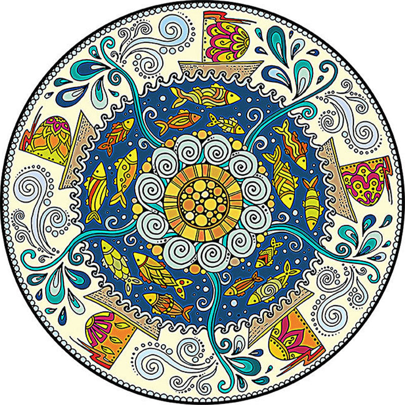 Mehrfarben Folk Art Druck Teppich Polyester Marokkanischer Bereichsteppich Rutschfeste Rückseite Haustierfreundlicher maschinenwaschbarer Teppich für das Gästezimmer