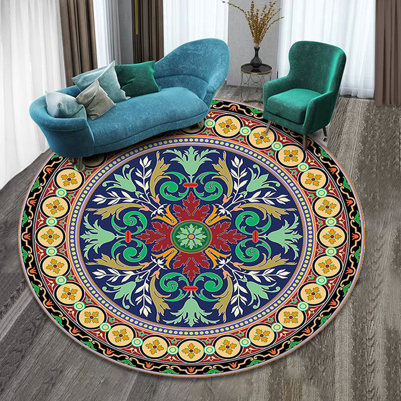 Mehrfarben Folk Art Druck Teppich Polyester Marokkanischer Bereichsteppich Rutschfeste Rückseite Haustierfreundlicher maschinenwaschbarer Teppich für das Gästezimmer