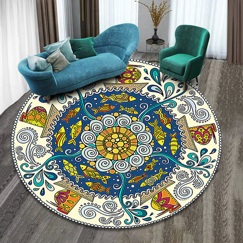 Mehrfarben Folk Art Druck Teppich Polyester Marokkanischer Bereichsteppich Rutschfeste Rückseite Haustierfreundlicher maschinenwaschbarer Teppich für das Gästezimmer