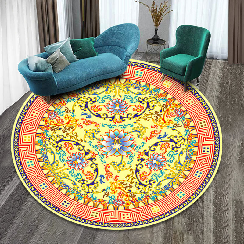 Mehrfarben Folk Art Druck Teppich Polyester Marokkanischer Bereichsteppich Rutschfeste Rückseite Haustierfreundlicher maschinenwaschbarer Teppich für das Gästezimmer