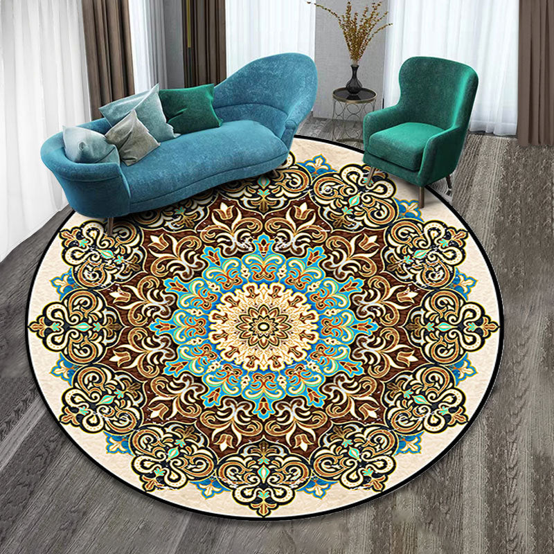 Mehrfarben Folk Art Druck Teppich Polyester Marokkanischer Bereichsteppich Rutschfeste Rückseite Haustierfreundlicher maschinenwaschbarer Teppich für das Gästezimmer