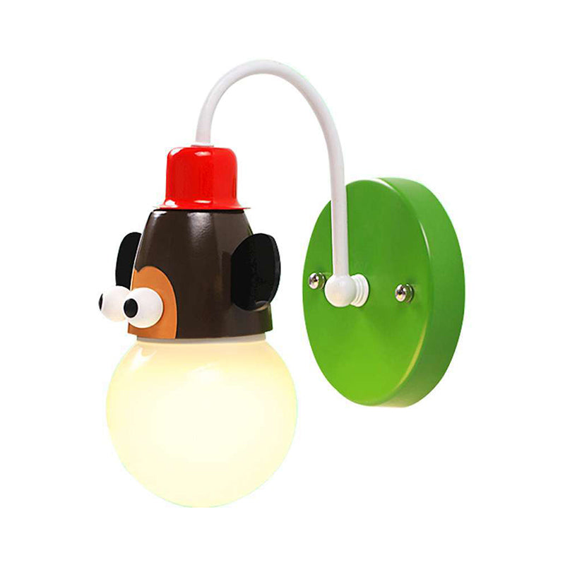 Cartoon Sphere Wandlicht Opalglas Einzelne-Glühbirnen Kinderzimmer Wandmontierte Lampe mit Tierdekoration