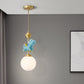 Creme Glas Globe Pendelleuchte Kinder 1-Licht Pendelleuchte mit Harz Einhorn
