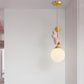 Creme Glas Globe Pendelleuchte Kinder 1-Licht Pendelleuchte mit Harz Einhorn