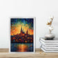 Lakeside City bei Sonnenuntergang Palette Messer Malerei Kunstdruck