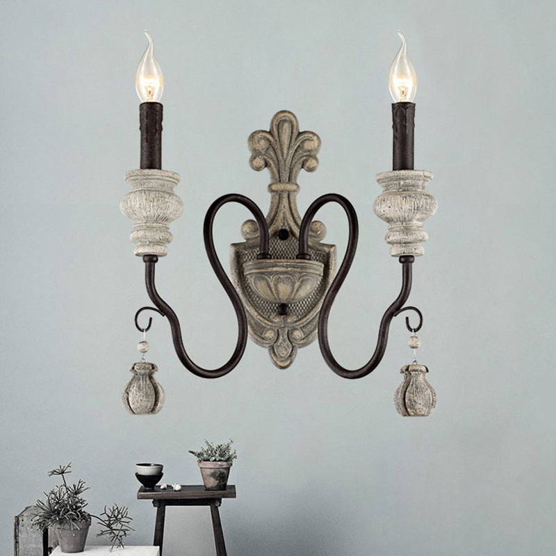 Frendorf | Resin Kandelaar Wandlamp Retro Stijl Woonkamer Wandlamp Fixture met Gebogen Arm in Zwart-Goud