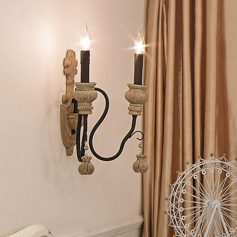 Frendorf | Resin Kandelaar Wandlamp Retro Stijl Woonkamer Wandlamp Fixture met Gebogen Arm in Zwart-Goud