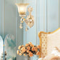 Frendorf | Gekruiste Bloemige Beige Glazen Wandlamp Retro Stijl Woonkamer Wandverlichting met Kristallen Drapering
