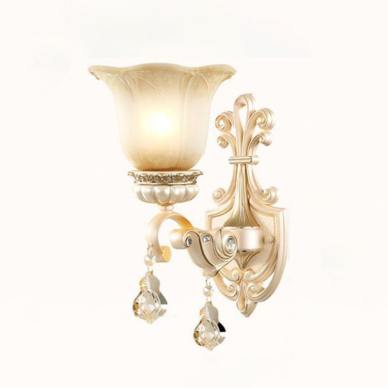 Frendorf | Gekruiste Bloemige Beige Glazen Wandlamp Retro Stijl Woonkamer Wandverlichting met Kristallen Drapering