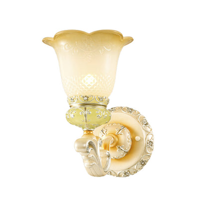 Frendorf | Gekruiste Bloemige Beige Glazen Wandlamp Retro Stijl Woonkamer Wandverlichting met Kristallen Drapering