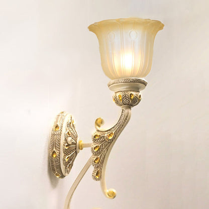 Frendorf | Gekruiste Bloemige Beige Glazen Wandlamp Retro Stijl Woonkamer Wandverlichting met Kristallen Drapering