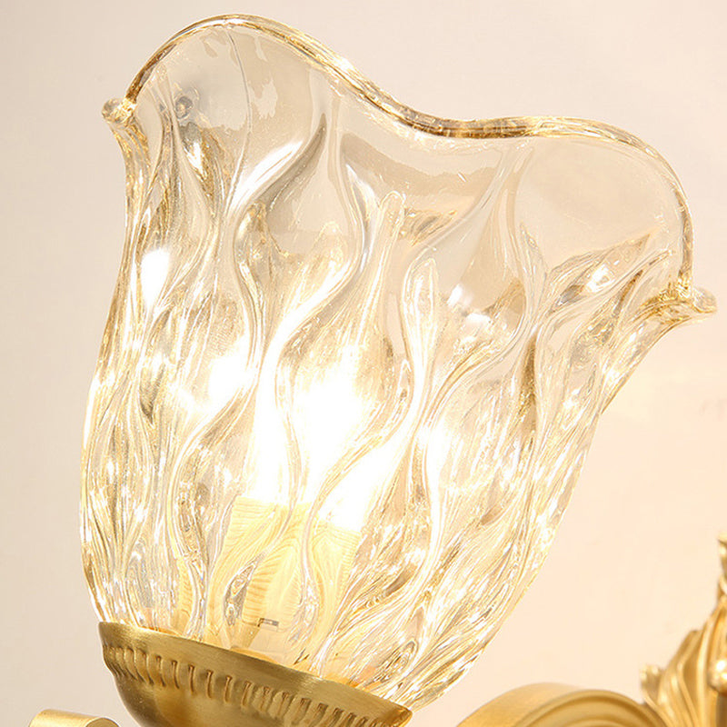 Frendorf | Handgeblasen Glas Wellenförmige Glocken Wandleuchte Einfachheit Einzelner Flur Wandleuchte mit Kristallvorhang in Gold