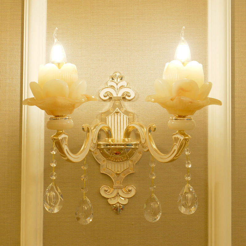 Rüsche Jade Wandleuchte Retro-Stil Wohnzimmer Wandleuchte mit Kristallakzent in Gold