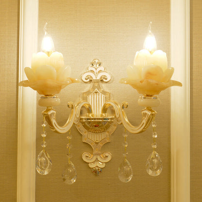 Rüsche Jade Wandleuchte Retro-Stil Wohnzimmer Wandleuchte mit Kristallakzent in Gold